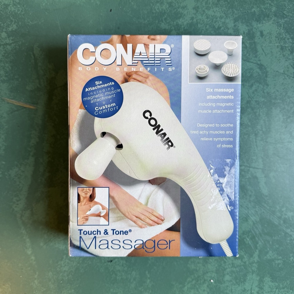 Vintage Conair Touch & Tone Handheld Massager HM11M 6 Attachments Verified Works
